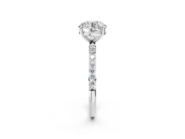 White gold Round Cut Diamond Pavé Band Solitaire Ring with Four-Prong Setting_56