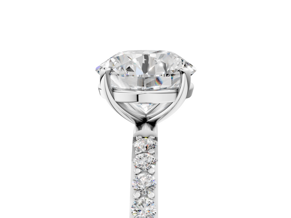 White gold Round Cut Diamond Pavé Band Solitaire Ring with Four-Prong Setting_5