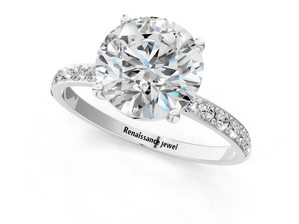 White gold Round Cut Diamond Pavé Band Solitaire Ring with Four-Prong Setting_61