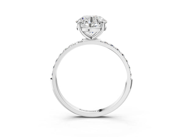 White gold Round Cut Diamond Pavé Band Solitaire Ring with Four-Prong Setting_63