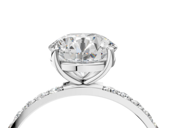 White gold Round Cut Diamond Pavé Band Solitaire Ring with Four-Prong Setting_70