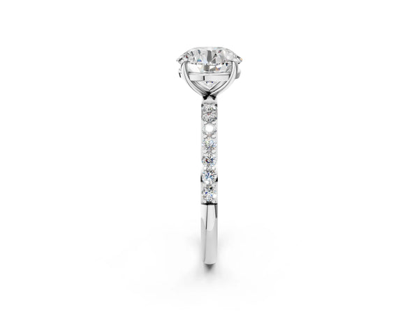 White gold Round Cut Diamond Pavé Band Solitaire Ring with Four-Prong Setting_74