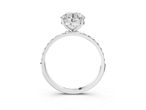 White gold Round Cut Diamond Pavé Band Solitaire Ring with Four-Prong Setting_75