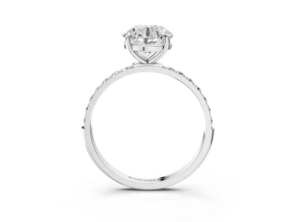 White gold Round Cut Diamond Pavé Band Solitaire Ring with Four-Prong Setting_81