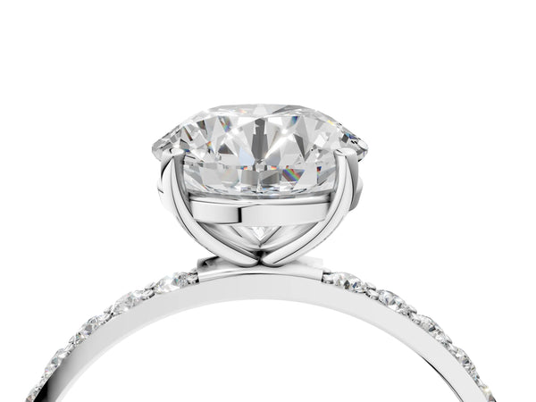 White gold Round Cut Diamond Pavé Band Solitaire Ring with Four-Prong Setting_82
