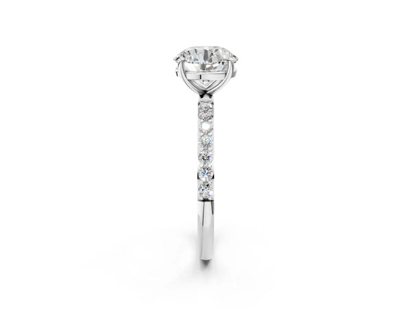 White gold Round Cut Diamond Pavé Band Solitaire Ring with Four-Prong Setting_86