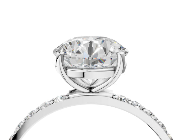 White gold Round Cut Diamond Pavé Band Solitaire Ring with Four-Prong Setting_88