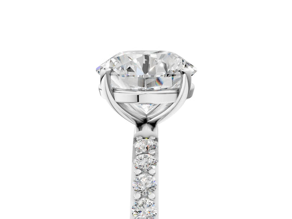 White gold Round Cut Diamond Pavé Band Solitaire Ring with Four-Prong Setting_89