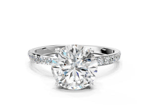 White gold Round Cut Diamond Pavé Band Solitaire Ring with Four-Prong Setting_90