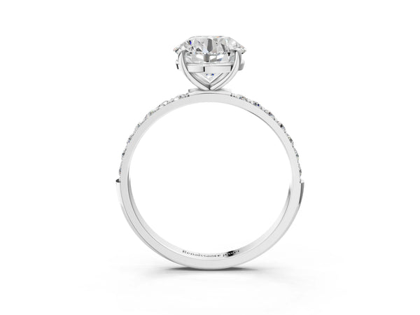 White gold Round Cut Diamond Pavé Band Solitaire Ring with Four-Prong Setting_93