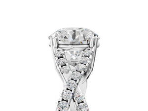 White gold Round Solitaire Twist Band with Pavé Setting and Four-Prong Setting_17
