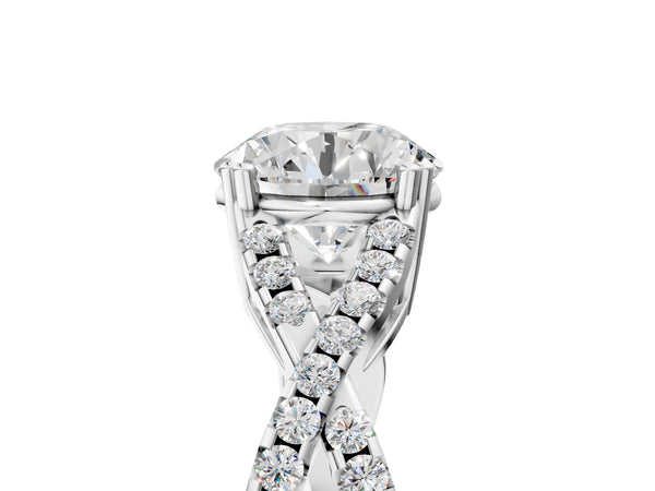 White gold Round Solitaire Twist Band with Pavé Setting and Four-Prong Setting_17