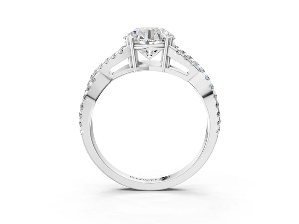 White gold Round Solitaire Twist Band with Pavé Setting and Four-Prong Setting_21