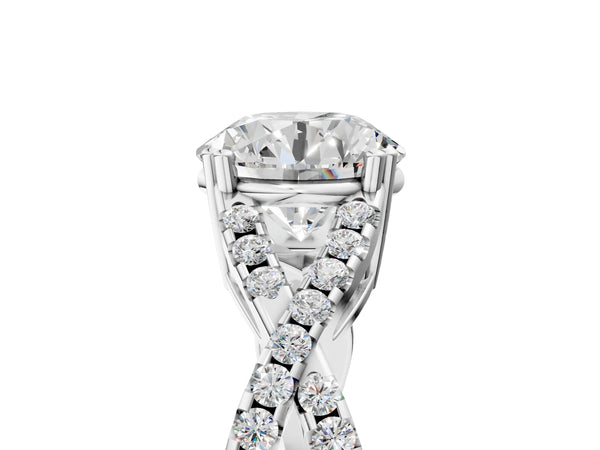 White gold Round Solitaire Twist Band with Pavé Setting and Four-Prong Setting_23