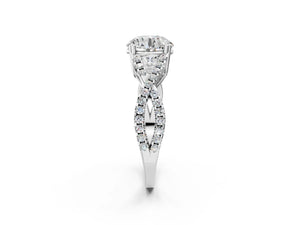 White gold Round Solitaire Twist Band with Pavé Setting and Four-Prong Setting_26