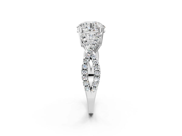 White gold Round Solitaire Twist Band with Pavé Setting and Four-Prong Setting_26