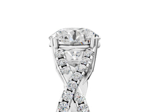 White gold Round Solitaire Twist Band with Pavé Setting and Four-Prong Setting_29