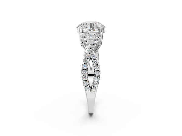White gold Round Solitaire Twist Band with Pavé Setting and Four-Prong Setting_32