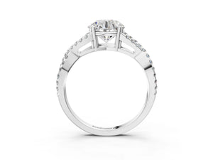 White gold Round Solitaire Twist Band with Pavé Setting and Four-Prong Setting_33