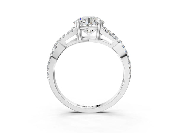 White gold Round Solitaire Twist Band with Pavé Setting and Four-Prong Setting_39