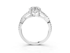White gold Round Solitaire Twist Band with Pavé Setting and Four-Prong Setting_39