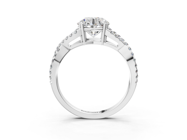 White gold Round Solitaire Twist Band with Pavé Setting and Four-Prong Setting_3