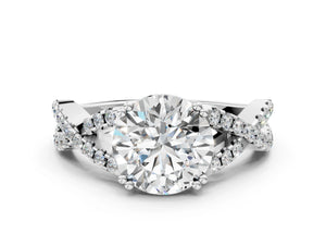 White gold Round Solitaire Twist Band with Pavé Setting and Four-Prong Setting_42