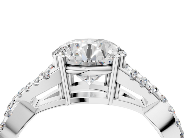 White gold Round Solitaire Twist Band with Pavé Setting and Four-Prong Setting_4