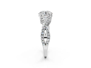 White gold Round Solitaire Twist Band with Pavé Setting and Four-Prong Setting_50
