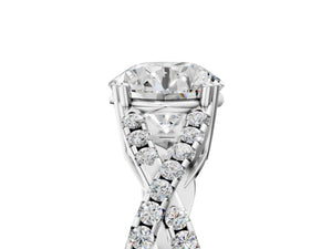 White gold Round Solitaire Twist Band with Pavé Setting and Four-Prong Setting_53