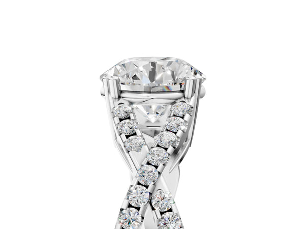 White gold Round Solitaire Twist Band with Pavé Setting and Four-Prong Setting_59