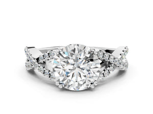 White gold Round Solitaire Twist Band with Pavé Setting and Four-Prong Setting_60