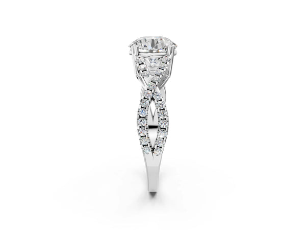 White gold Round Solitaire Twist Band with Pavé Setting and Four-Prong Setting_62