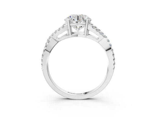 White gold Round Solitaire Twist Band with Pavé Setting and Four-Prong Setting_63