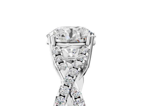 White gold Round Solitaire Twist Band with Pavé Setting and Four-Prong Setting_65