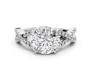White gold Round Solitaire Twist Band with Pavé Setting and Four-Prong Setting_66