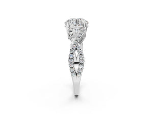 White gold Round Solitaire Twist Band with Pavé Setting and Four-Prong Setting_68