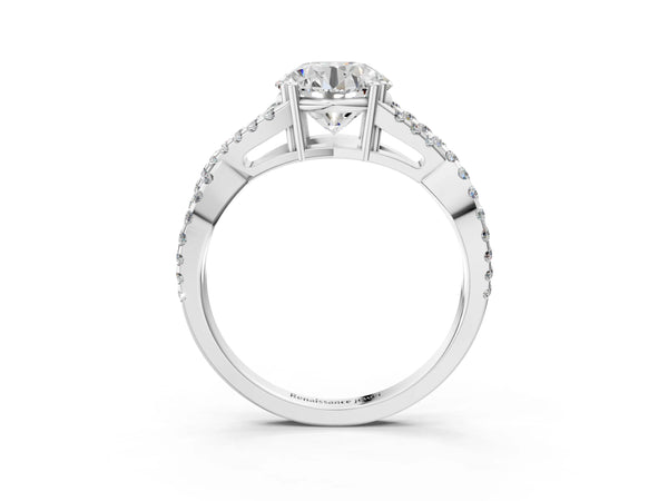 White gold Round Solitaire Twist Band with Pavé Setting and Four-Prong Setting_69