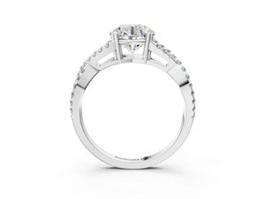 White gold Round Solitaire Twist Band with Pavé Setting and Four-Prong Setting_69