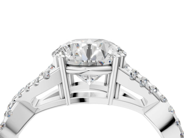 White gold Round Solitaire Twist Band with Pavé Setting and Four-Prong Setting_70