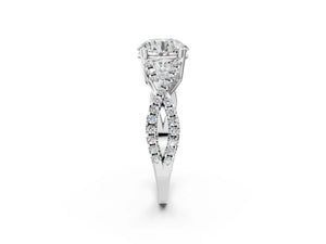 White gold Round Solitaire Twist Band with Pavé Setting and Four-Prong Setting_74