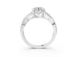White gold Round Solitaire Twist Band with Pavé Setting and Four-Prong Setting_75