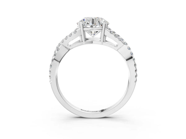 White gold Round Solitaire Twist Band with Pavé Setting and Four-Prong Setting_75