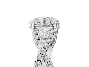 White gold Round Solitaire Twist Band with Pavé Setting and Four-Prong Setting_77