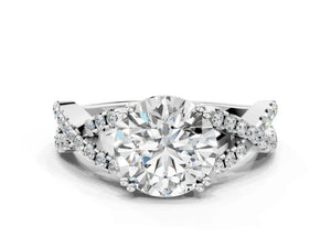 White gold Round Solitaire Twist Band with Pavé Setting and Four-Prong Setting_78