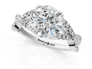 White gold Round Solitaire Twist Band with Pavé Setting and Four-Prong Setting_79