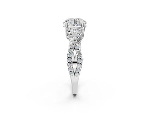 White gold Round Solitaire Twist Band with Pavé Setting and Four-Prong Setting_80