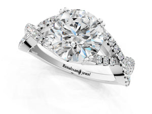 White gold Round Solitaire Twist Band with Pavé Setting and Four-Prong Setting_85