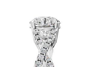 White gold Round Solitaire Twist Band with Pavé Setting and Four-Prong Setting_89