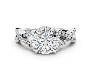 White gold Round Solitaire Twist Band with Pavé Setting and Four-Prong Setting_90